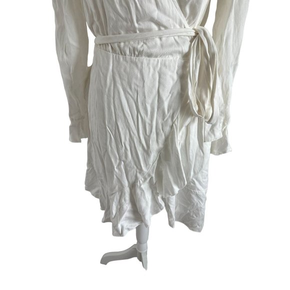 White Ruffle V Neck Wrap Dress Size Medium Unbranded - Picture 4 of 5